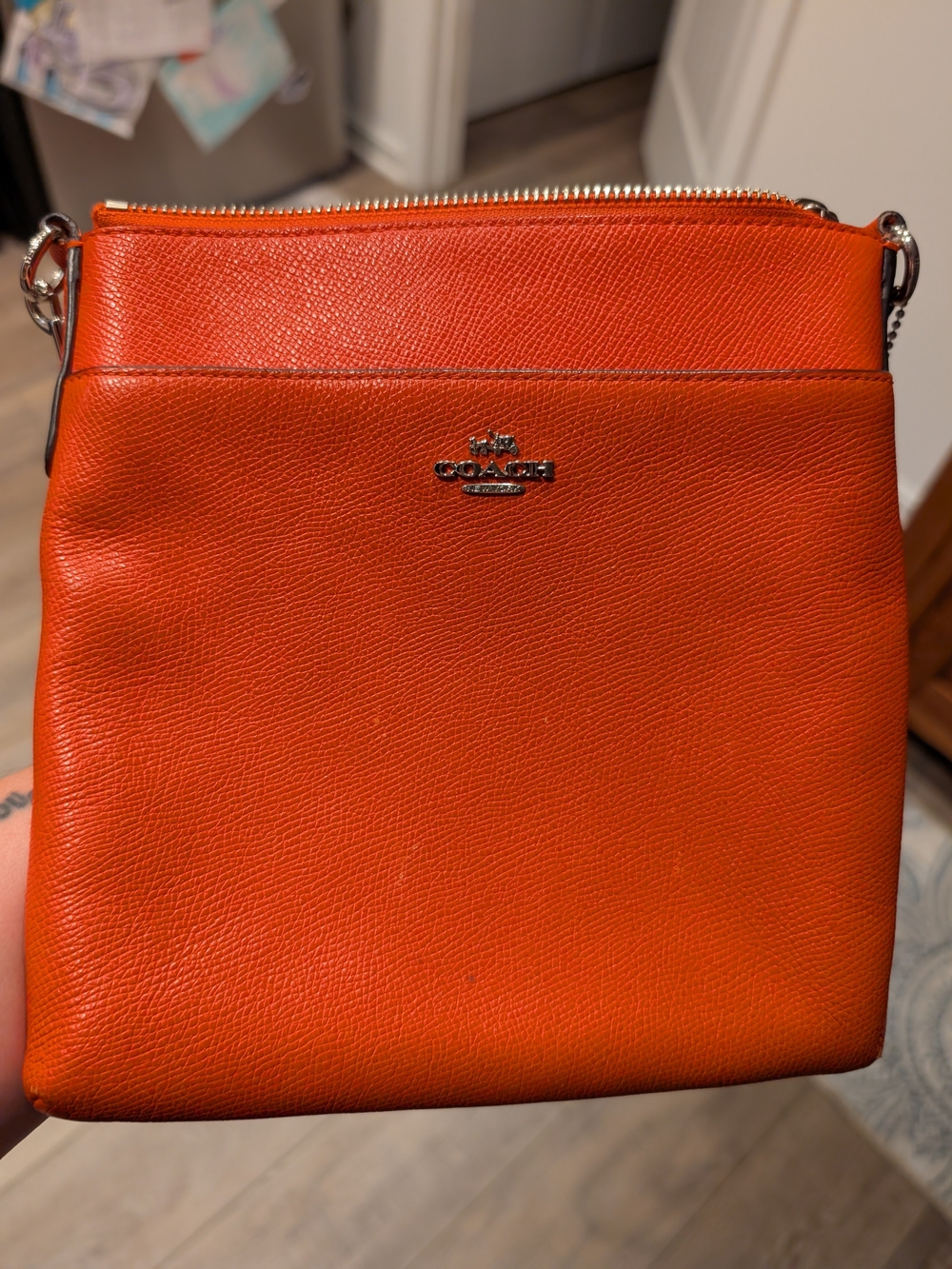 Coach Orange Leather Crossbody with Silver Logo
